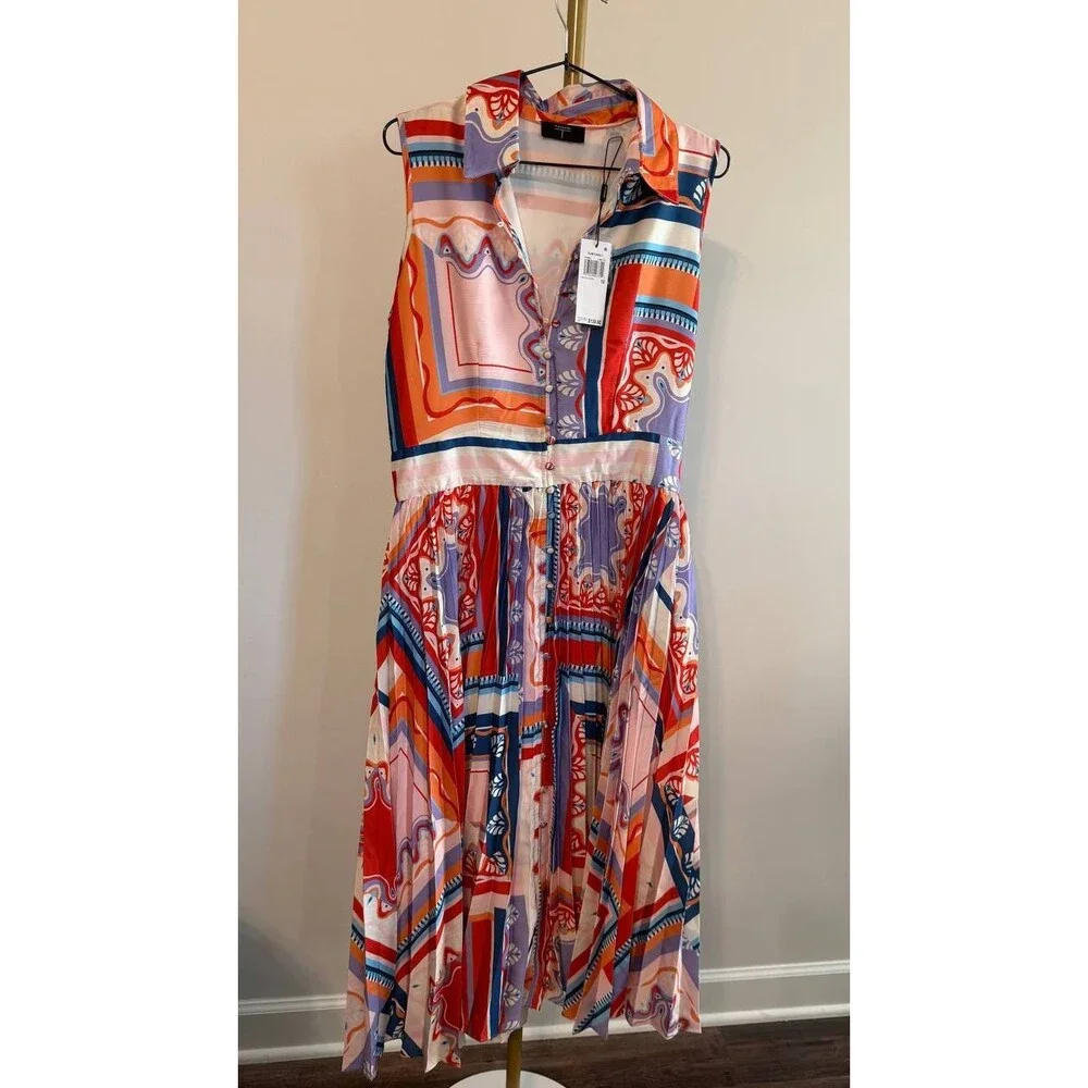 Tahari Women’s Printed Pleated Midi Shirtdress Como Tile Print 10 $138 NWT - Picture 5 of 10